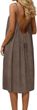 Generic Womens Backless Cami Dress Womens Solid Color Backless Cami Dress Open Back Spaghetti Strap Flowy Boho Lounge Casual Maxi Dresses Suitable Beach Vacat