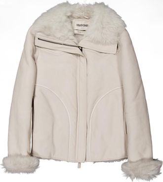Roberto Cavalli Ecru Lambskin Leather Jacket, Brand Size 38 ( US Size 4 )