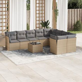 vidaXL Juego De Sof&aacute;s Jard&iacute;n Con Cojines Beige 10 Pzas Rat&aacute;n Sint&eacute;tico Vidaxl