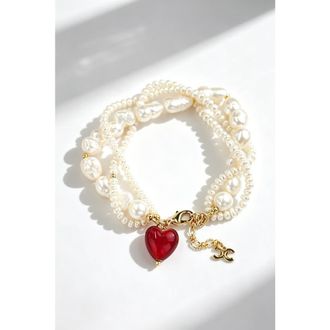 Classicharms Valentina Murano Glass Heart Pearl Bracelet in Red at Nordstrom