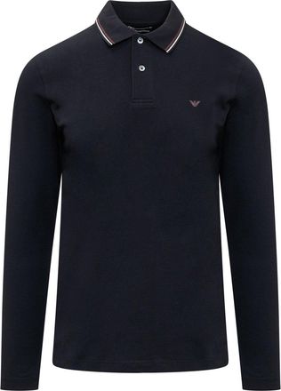 Emporio Armani Micro Eagle Embroidered Long-sleeved Stretch Pique Polo Shirt