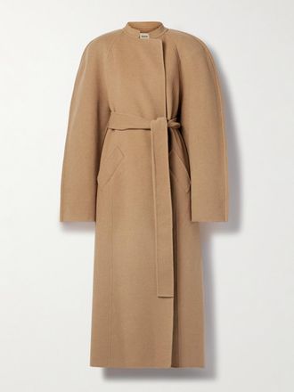 Khaite Cappotto Oversize In Lana Con Cintura Rothen - Marrone