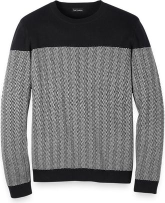 Paul Fredrick Cotton Crewneck Sweater in Black/ivory at Nordstrom, Size Xx-Large