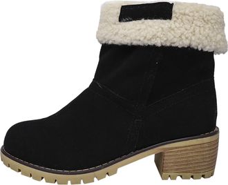 Generic Womens Sherpa-Lined Ankle Boots, Square Heel Platform, Winter Short Boots in Black, Red, Green, Brown, Grey with Fleece Collar