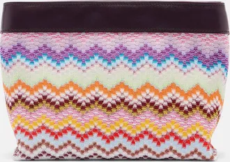 Missoni Zigzag Large leather-trimmed lam&eacute; clutch