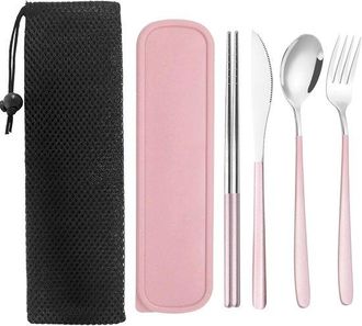 OEM Juego De Cubiertos De Acero Inoxidable Con Estuche, Utensilios Port&aacute;tiles Para El Almuerzo, Juego Reutilizable De Tenedor, Cuchara, Viajes