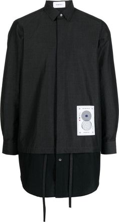 Ports V logo-patch long-sleeve shirt - men - Cotton/Wool - 38 - Black