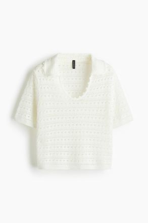H&M Shirt in Ajourstrick mit Kragen - Weiss