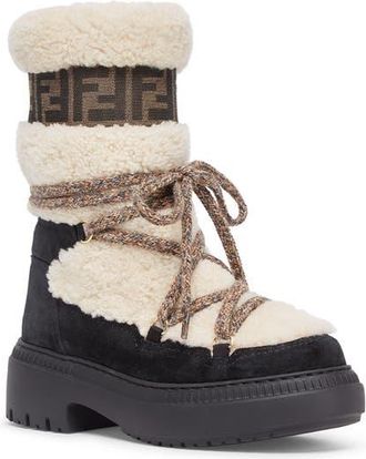 Fendi Après Chic Genuine Shearling Boot in Latte/Nero at Nordstrom, Size 10.5Us