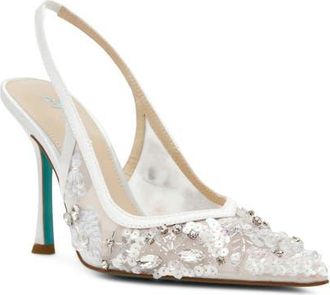 Betsey Johnson Eddie Pointed Toe Slingback Pump in Ivory Multi at Nordstrom, Size 7.5