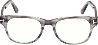 Tom Ford 52mm Square Blue Light Blocking Optical Glasses in Striped Grey /T Logo at Nordstrom
