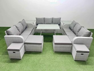 Fimous Patio Garden Furniture Sets with Dining Table 3 Seater Sofa in Light Grey