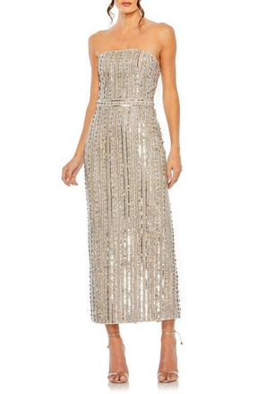 Mac Duggal Embellished Strapless Column Dress in Beige/silver at Nordstrom, Size 12