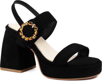 Generic Womens Faux Suede Wedding Dress Shoes Open Toe Slingback Bridal Sandals Chunky Block Heel Party Prom Pumps with Buckle,Black,5.5 UK