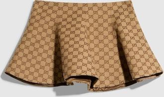 Gucci GG Cotton Canvas Flounced Skirt, Beige