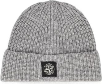 Stone Island Ribbed Wool Beanie - Heren - Hoeden - Grijs - ONE Size - Wol - Accessoires