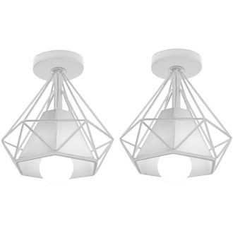 OEM Plafonnier Cage - 16 X 16 Cm - Base Montage 10 Cm - Douille E27 - M&eacute;tal Blanc - 1 Pi&egrave;ce