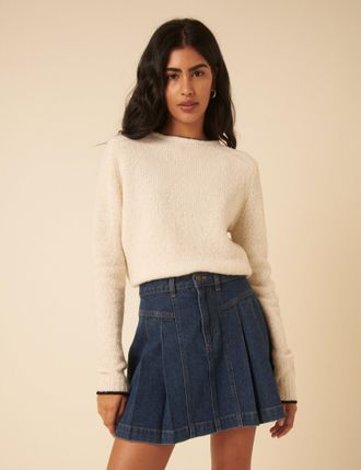 Nobody's Child Dark Blue Denim Pleated Mini Skirt