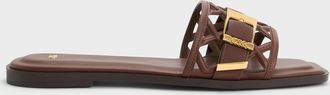 Charles & Keith Whitney Leather Cut-Out Slide Sandals