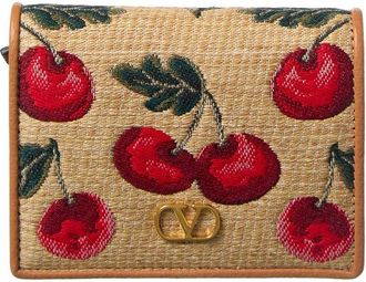 Valentino Vlogo Cherryfic Leather-Trim Card Case
