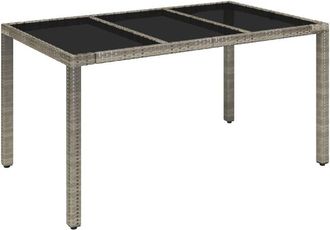 vidaXL Mesa de jardín superficie de vidrio ratán pe gris 150x90x75 cm Vidaxl