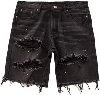 Generic Mens Street Style Jean Shorts Fashion Ripped Knee Lenght Half Jeans Distressed Classic Fit Frayed Short Jean Pants, Blacka1, XX-Large