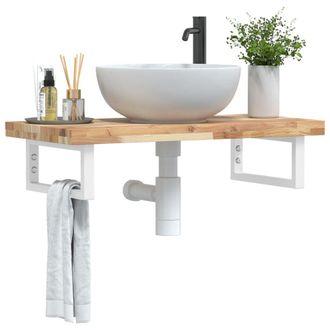 Berkfield Home Basin Shelf Wall Mounted Steel & Solid Wood Acacia in Brown