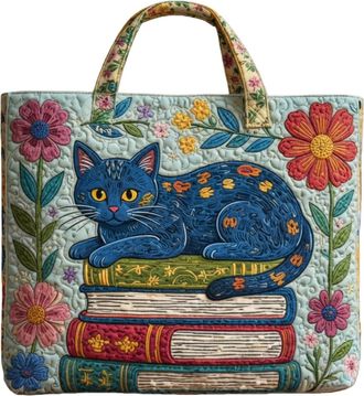 Generic Vintage Quilted Tote Bag,Cute Animals Print Cotton Shoulder Bag,Canvas Book Print Shoulder Bags for Vacation Shopping