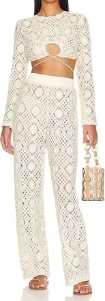 Andrea Iyamah Hira Crochet Pants In Chalk