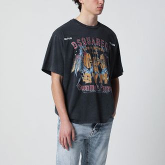 Dsquared2 T-shirt grigia effetto vintage con stampa rock