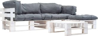 vidaXL Muebles De Jard&iacute;n De Pal&eacute;s Cojines Grises Madera Verde 4 Uds Vidaxl