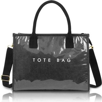 Generic Womens Glossy Crossbody Bag - 13-Inch Laptop Tote with Detachable Strap - Large Waterproof PVC Shoulder Handbag (Black)