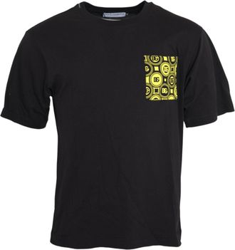 Dolce & Gabbana Mens Black Printed Pocket Cotton Crewneck T-Shirt