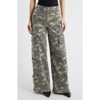 Hidden Jeans Camo Wide Leg Cargo Pants in Olive at Nordstrom, Size 27