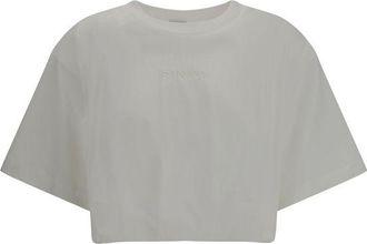Pinko Pinko Womens Crop Tshirt Relaxed Fit - Light Grey Cotton - Size Medium
