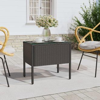 vidaXL Side Table Black 20.9x14.6x18.9 Poly Rattan and Tempered Glass
