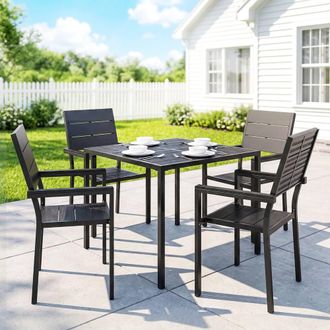 OUTSUNNY 5 Pieces Garden Dining Set, Outdoor Furniture with HDPE Table in Black