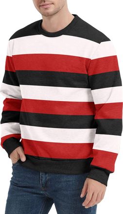 Generic Mens Colorblock Long Sleeve Round Neck Shirt Thermal Pullover Sweatshirt (UK, Alpha, 4XL, Regular, Regular, 14)
