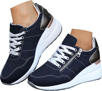 Generic Women Zipper Platform Tennis Shoes Non Slip Walking Platform Running Wedge Shoes Classic Trainers Lace-Up Stylish Tennis Chunky Walking Shoe Comfort C