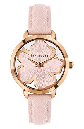 Ted Baker Lilabel Leather Strap Watch, 36mm in Rose Gold/Pink/Pink at Nordstrom