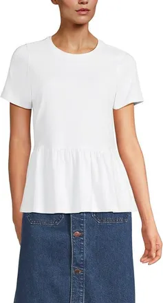 Lands End Short Sleeve Lightweight Jersey Crew Neck Peplum Tee in White at Nordstrom, Size X-Small
