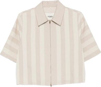 Fendi Pequin Drill Jas - Dames - Overhemden - Beige - S - Katoen - Overhemden