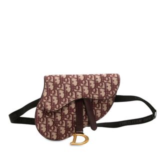 Dior Beige Red Color Wine Canvas Leather Sling Bag (Pre-Owned)