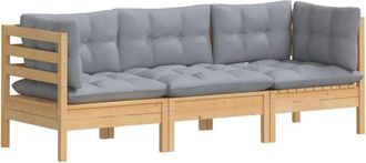 vidaXL Sof&aacute; De Jard&iacute;n De 3 Plazas Con Cojines Madera Maciza Pino Gris Vidaxl