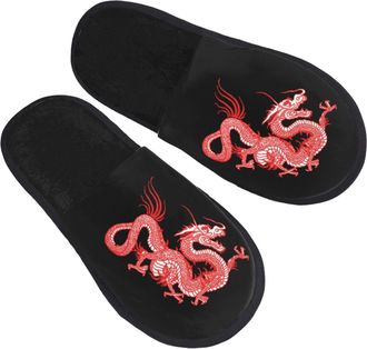Generic Cotton Slippers Red Chinese Dragon Reusable Shoes Warm Slippers For Christmas Big Kid Hotel M