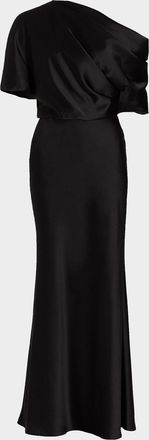 Amsale Draped Satin One-Shoulder Gown