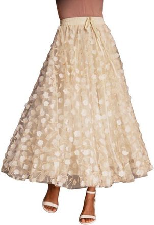 Yumi Mesh Floral Applique Midi Skirt in Ivory at Nordstrom, Size 10