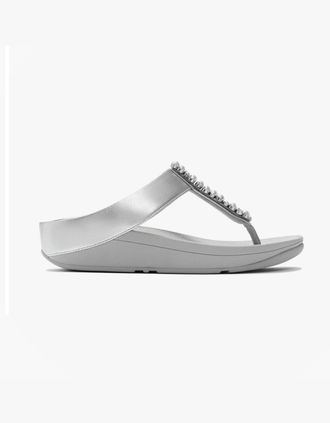 FitFlop Womens FitFlop FINO PEARLS AND CRYSTAL Womens Toe-Post Sandals Silver - Size: 3