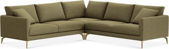 Castlery Lena L-Shaped Sectional Sofa Customized, Performance Boucle Moss, Brass Legs, Spill Resistant, Removable Covers for Castlery