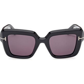 Tom Ford Esme 50mm Square Sunglasses in Shiny Black /Smoke at Nordstrom Rack
